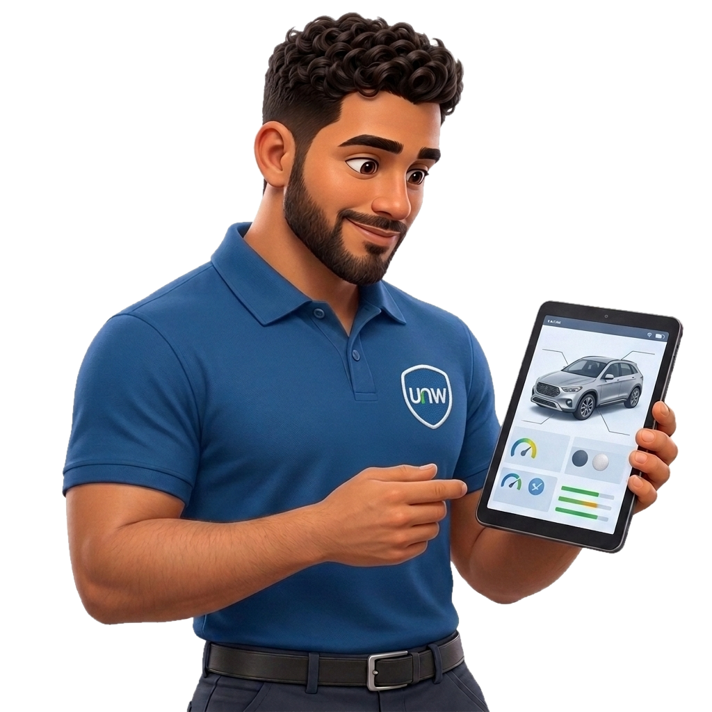 Mascote da UsadosNaWeb estudando a análise de um modelo no tablet