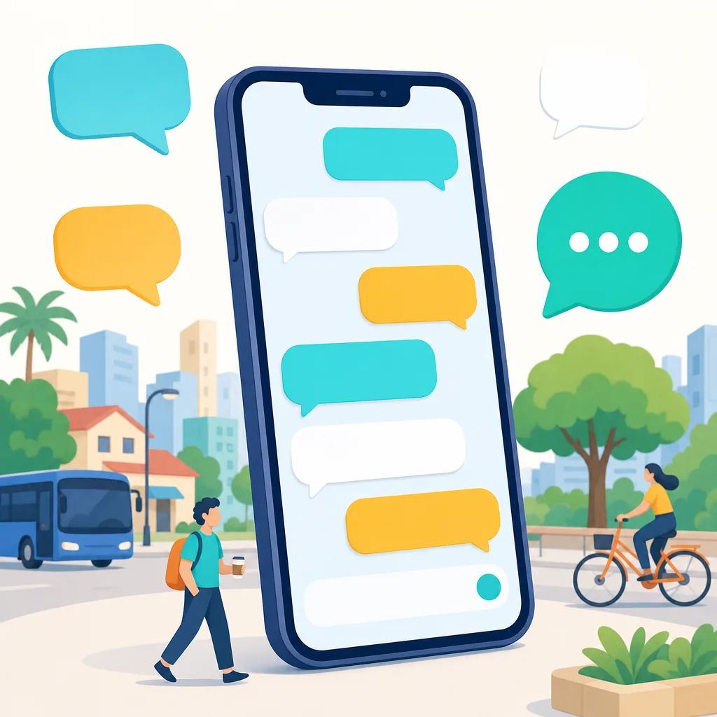 Celular com balões de conversa coloridos, representando a conversa entre cliente e loja
