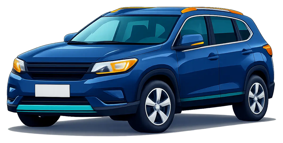 Ilustração de um SUV médio azul em vista três quartos